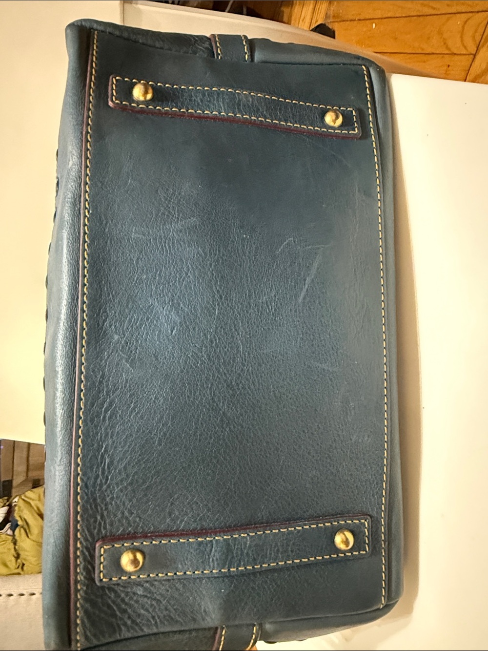 Dooney & Bourke Florentine Teal Leather Satchel with Front Flap - Picture 6 of 8